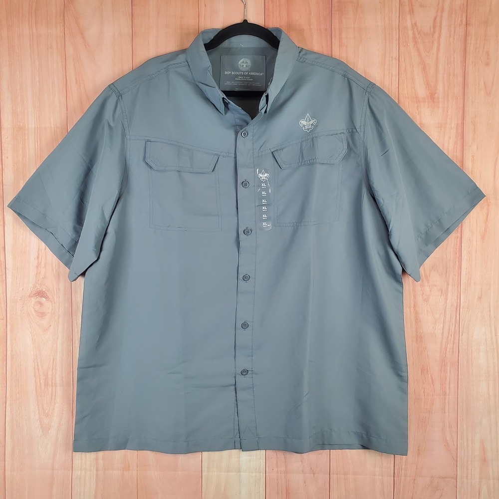 Boy Scouts of America Mens Adventure Shirt Sz XL Gray Collared Short Sleeves